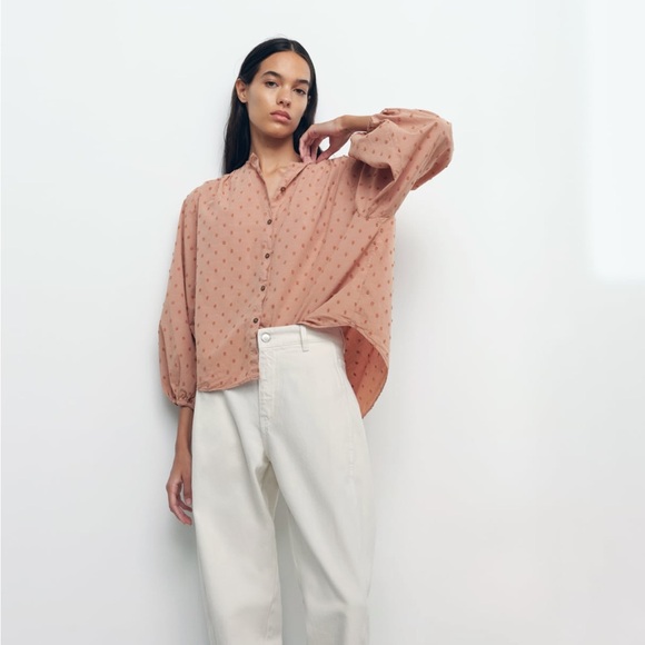 Zara Swiss Dot Blouse with Voluminous Sleeves - Picture 6 of 10